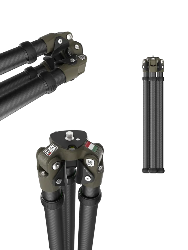 Lightweight Zenelli TS carbon fiber sport tripod featuring an inverted leg design for wildlife photography, spotting scopes and precision shooting.