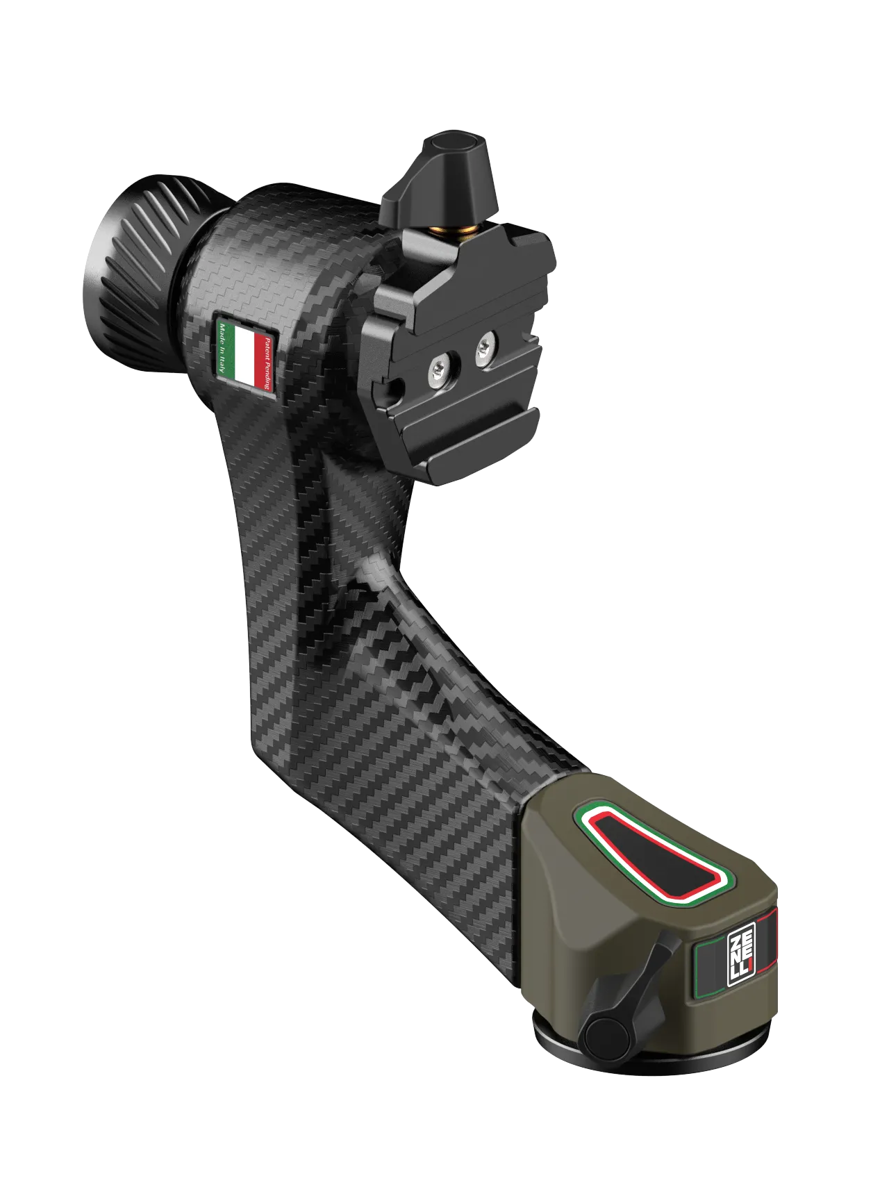 Compact ZC gimbal head on monopod for fast telephoto tracking