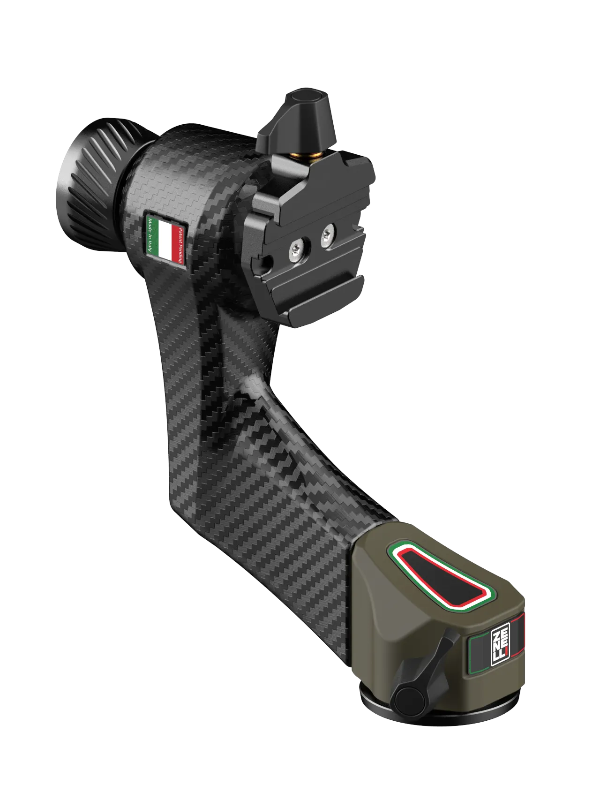 Compact ZC gimbal head on monopod for fast telephoto tracking