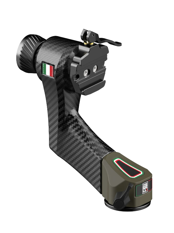 ZC compact gimbal head setup on monopod with long telephoto lens