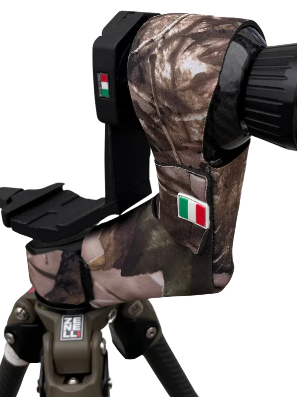 gimbal head pouch close-up with camouflage pattern and secure fit