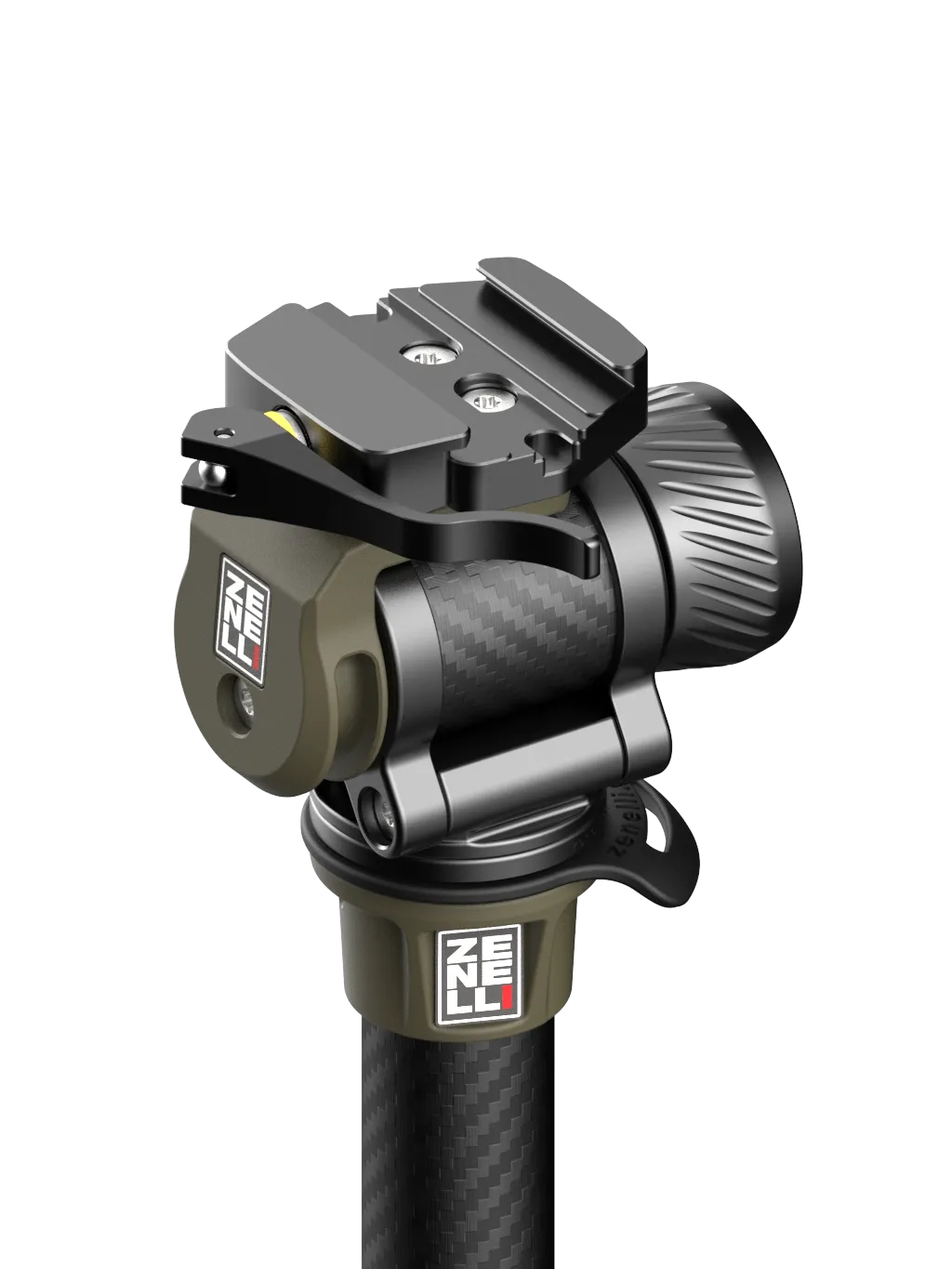 Carbon fiber body detail on the Zenelli MH monopod tilt head
